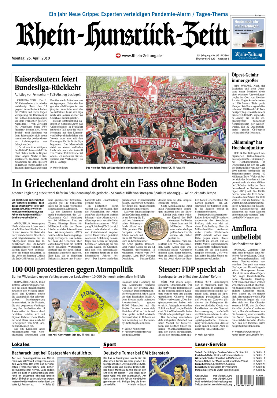 Rhein-Hunsrück-Zeitung vom Montag, 26.04.2010