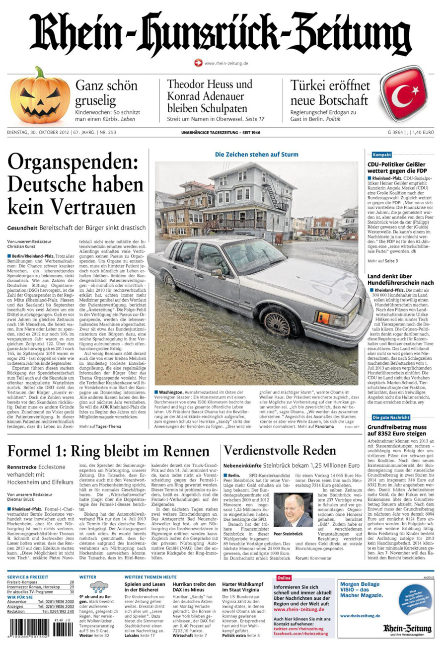 Rhein-Hunsrück-Zeitung vom Dienstag, 30.10.2012
