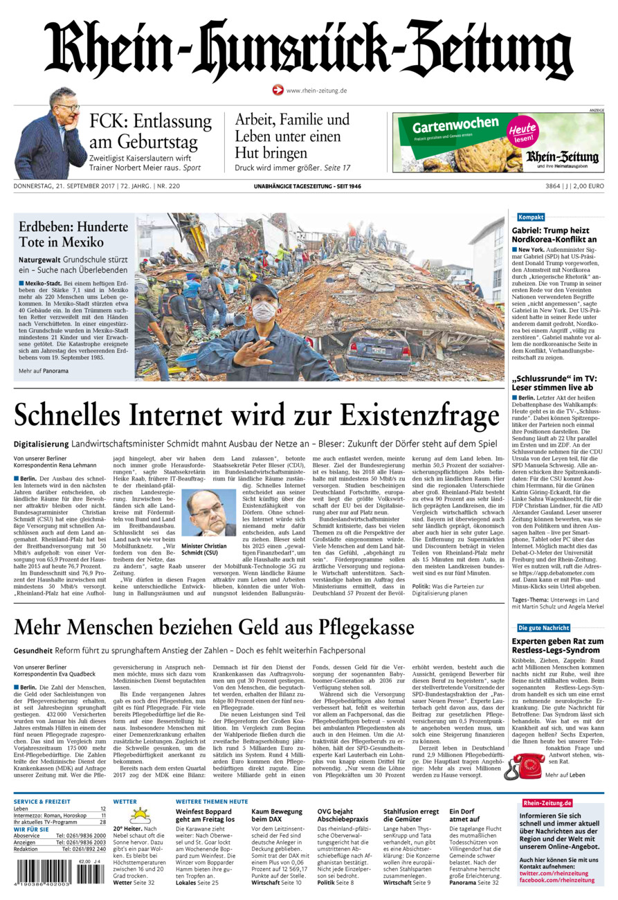 Rhein-Hunsrück-Zeitung vom Donnerstag, 21.09.2017