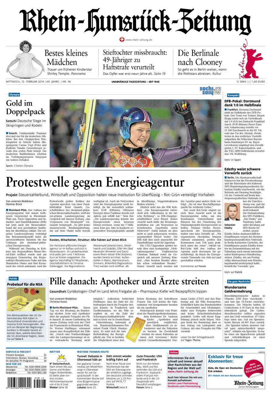 Rhein-Hunsrück-Zeitung vom Mittwoch, 12.02.2014