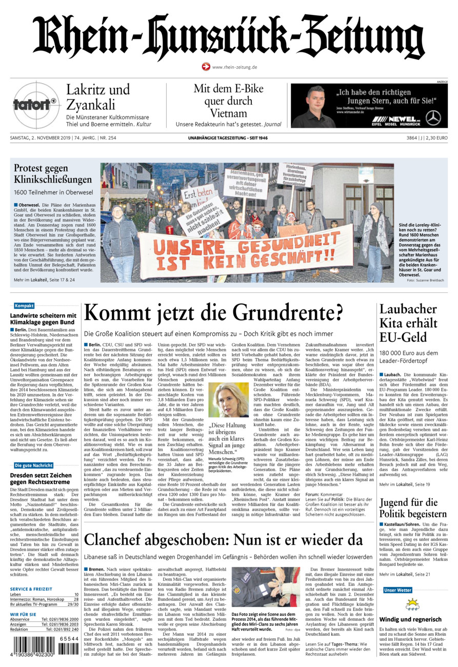 Rhein-Hunsrück-Zeitung vom Samstag, 02.11.2019