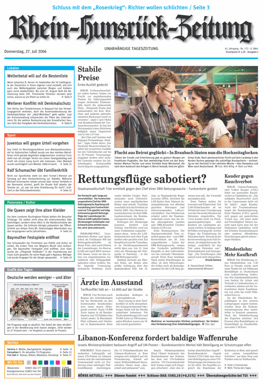 Rhein-Hunsrück-Zeitung vom Donnerstag, 27.07.2006