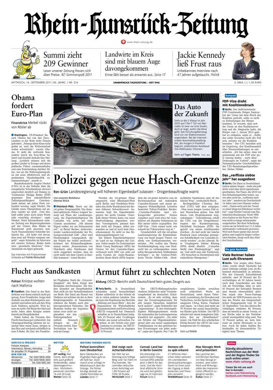 Rhein-Hunsrück-Zeitung vom Mittwoch, 14.09.2011