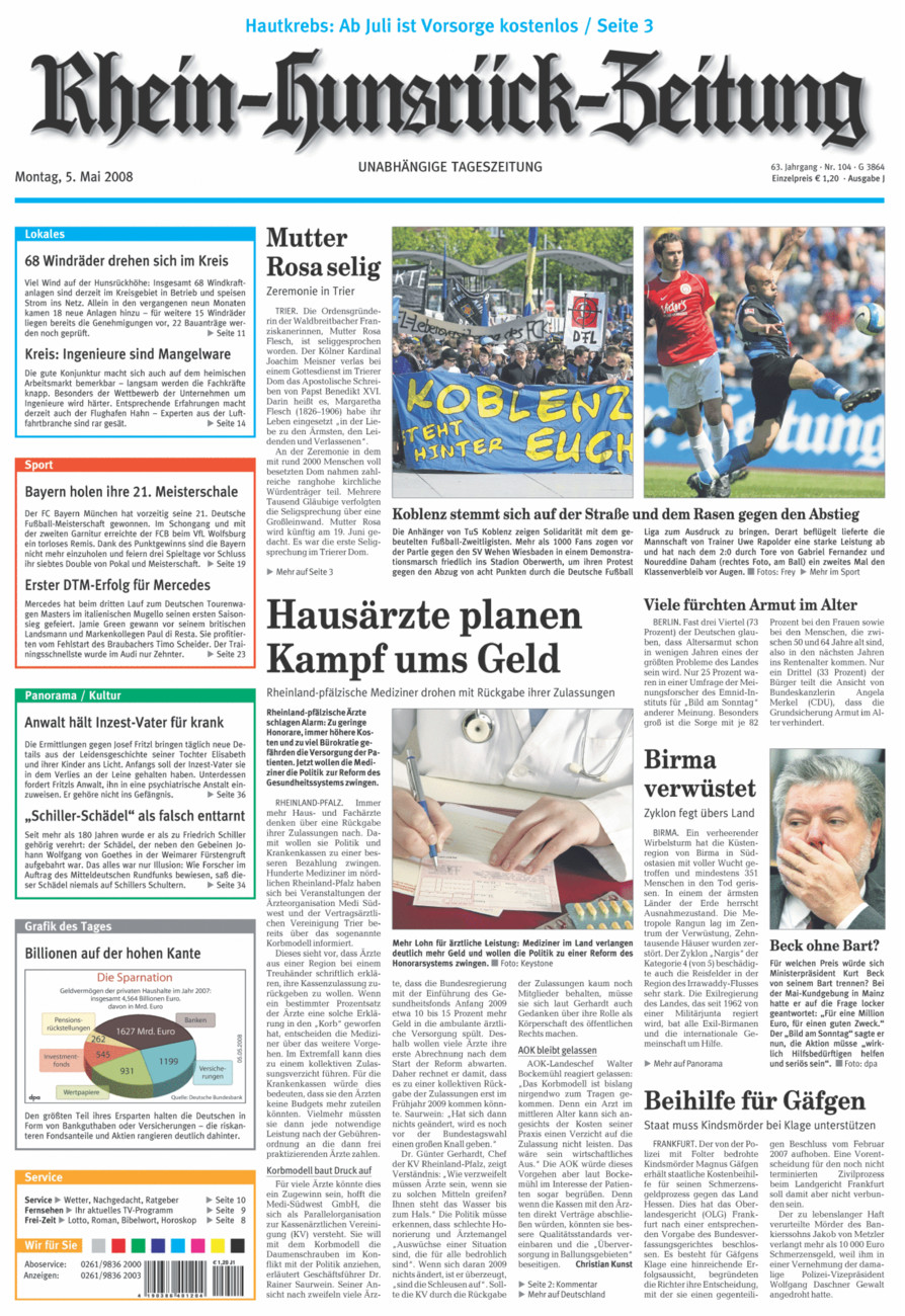 Rhein-Hunsrück-Zeitung vom Montag, 05.05.2008