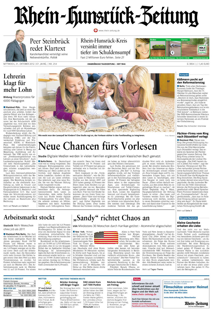 Rhein-Hunsrück-Zeitung vom Mittwoch, 31.10.2012
