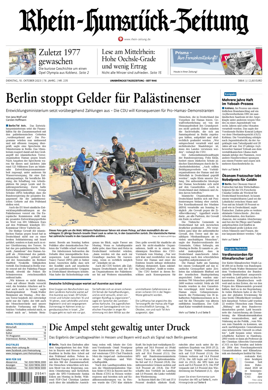 Rhein-Hunsrück-Zeitung vom Dienstag, 10.10.2023
