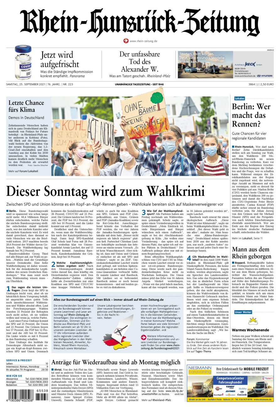 Rhein-Hunsrück-Zeitung vom Samstag, 25.09.2021