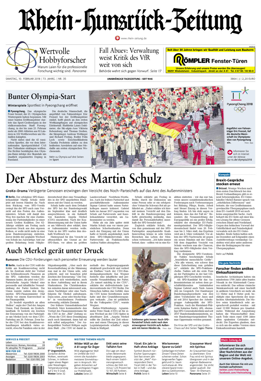 Rhein-Hunsrück-Zeitung vom Samstag, 10.02.2018