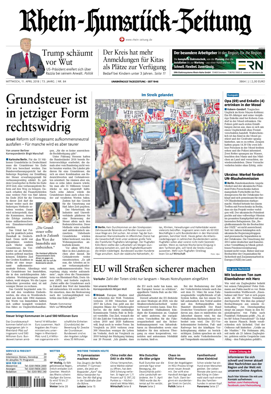 Rhein-Hunsrück-Zeitung vom Mittwoch, 11.04.2018