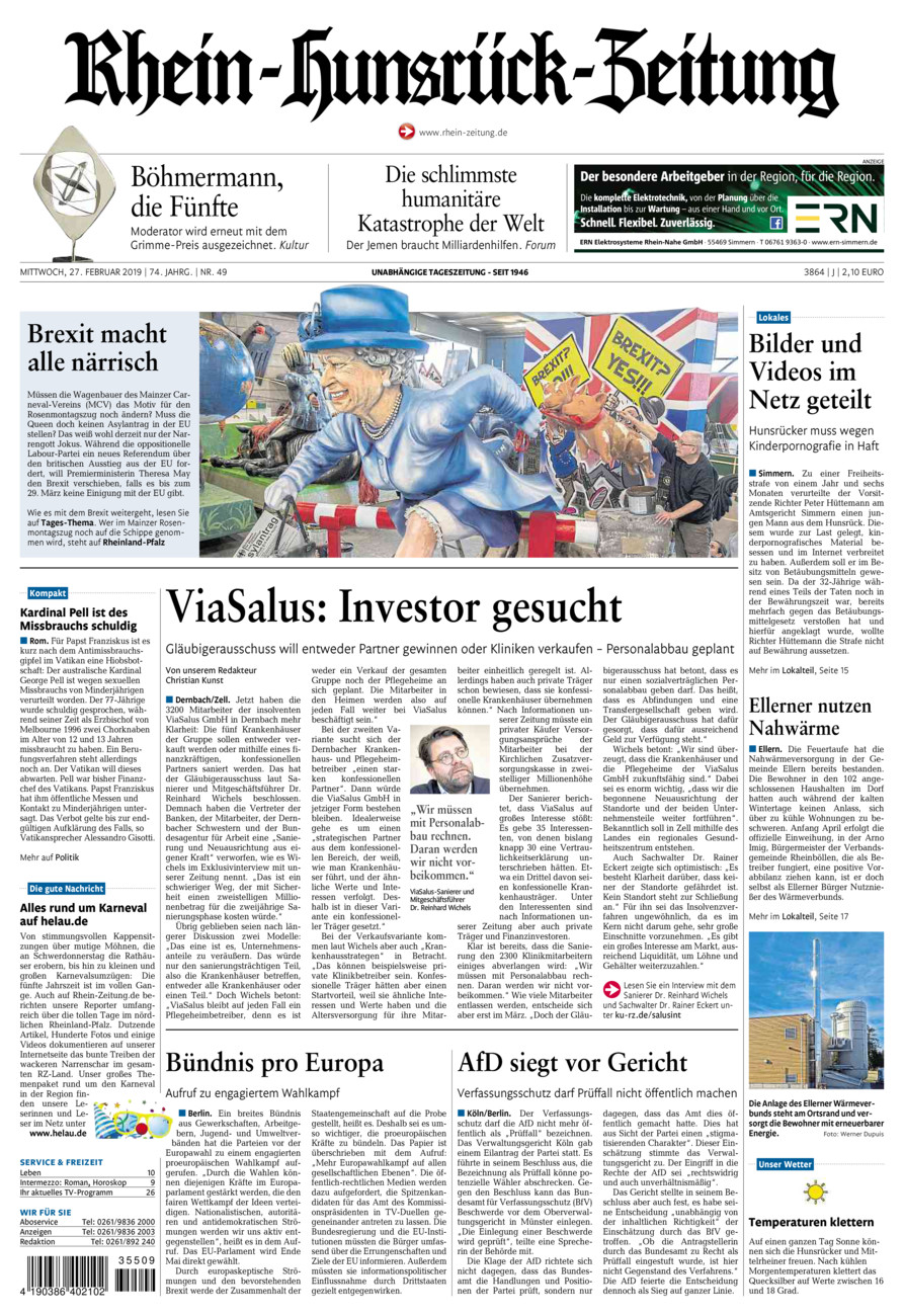 Rhein-Hunsrück-Zeitung vom Mittwoch, 27.02.2019