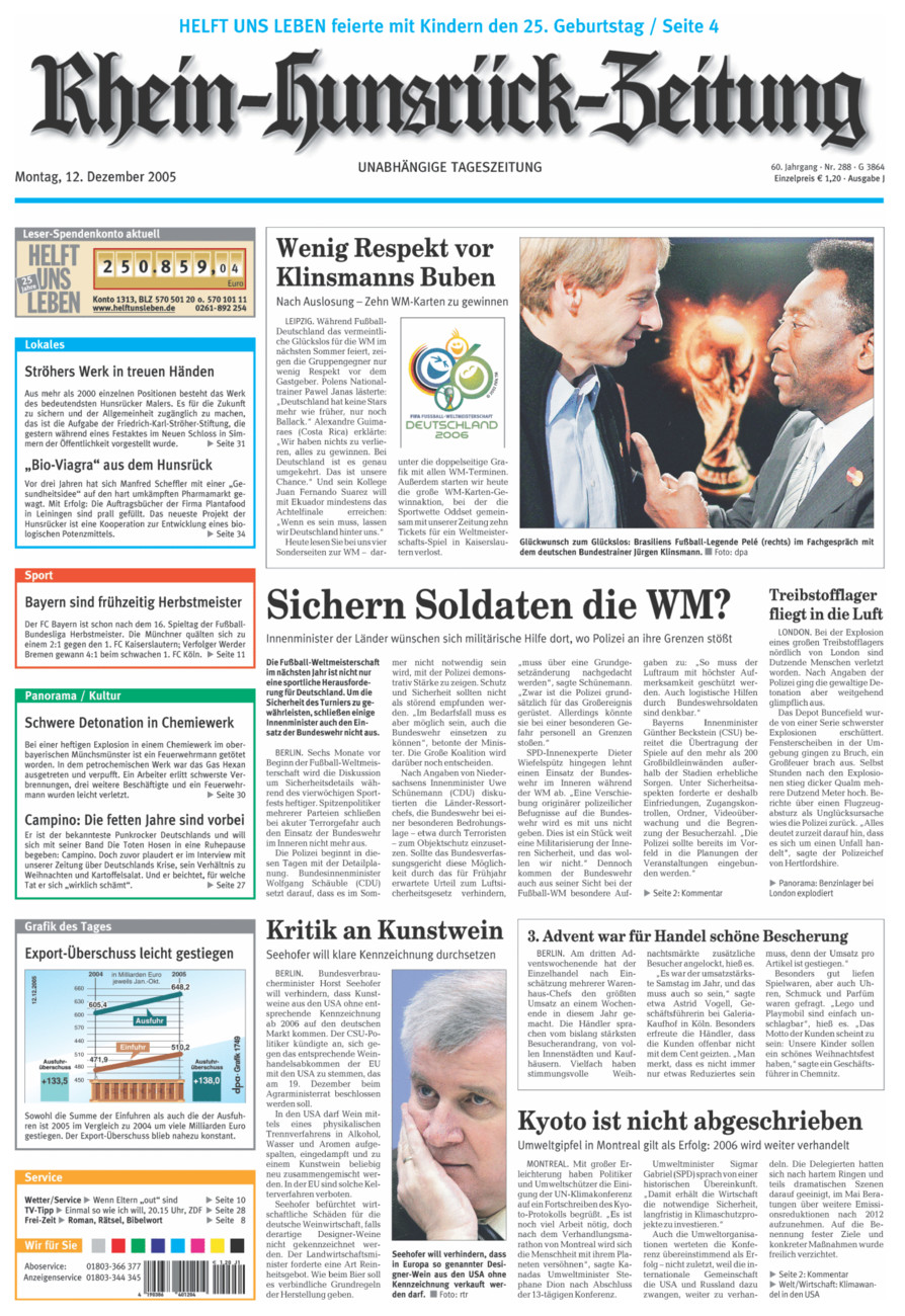 Rhein-Hunsrück-Zeitung vom Montag, 12.12.2005
