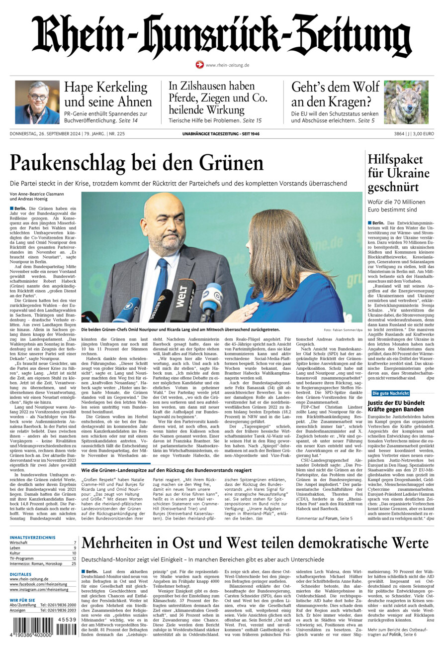 Rhein-Hunsrück-Zeitung vom Donnerstag, 26.09.2024