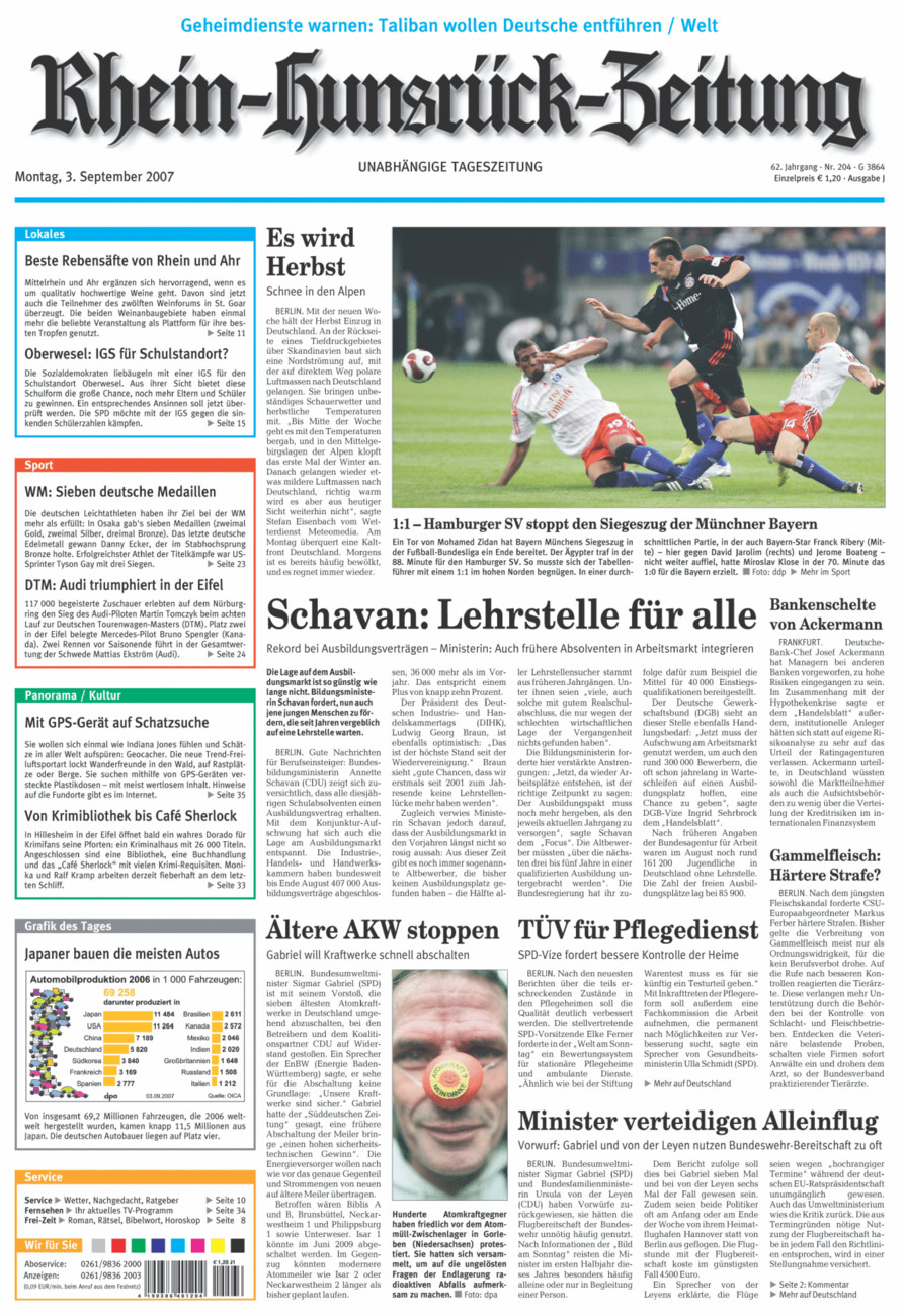 Rhein-Hunsrück-Zeitung vom Montag, 03.09.2007