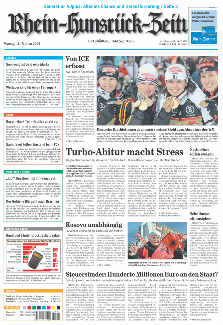 Rhein-Hunsrück-Zeitung vom Montag, 18.02.2008