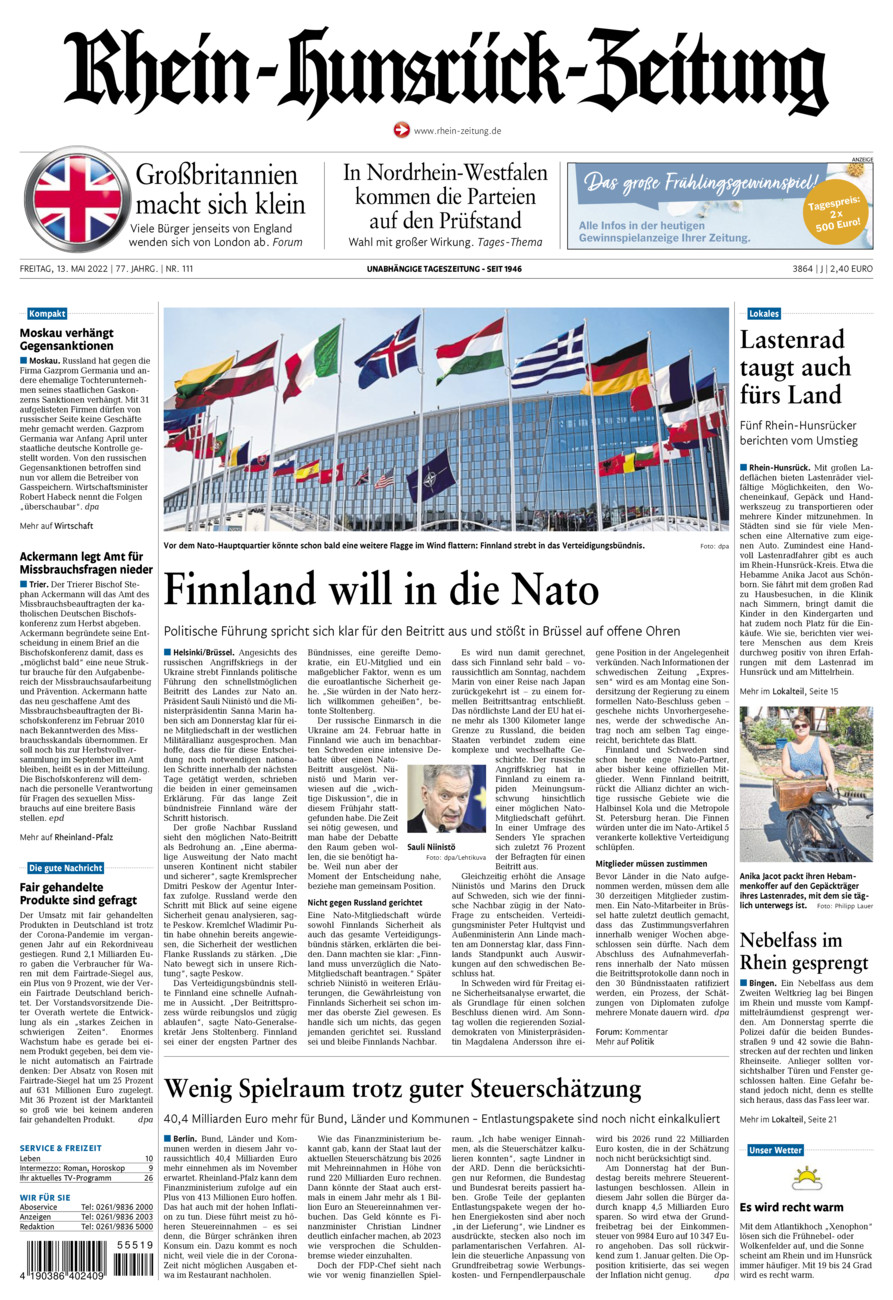 Rhein-Hunsrück-Zeitung vom Freitag, 13.05.2022