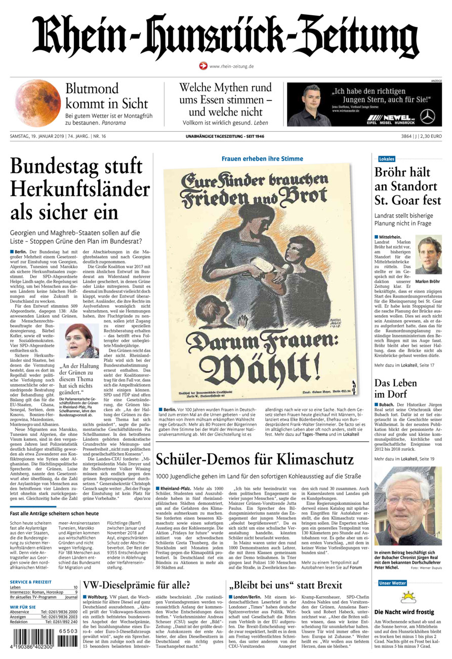 Rhein-Hunsrück-Zeitung vom Samstag, 19.01.2019