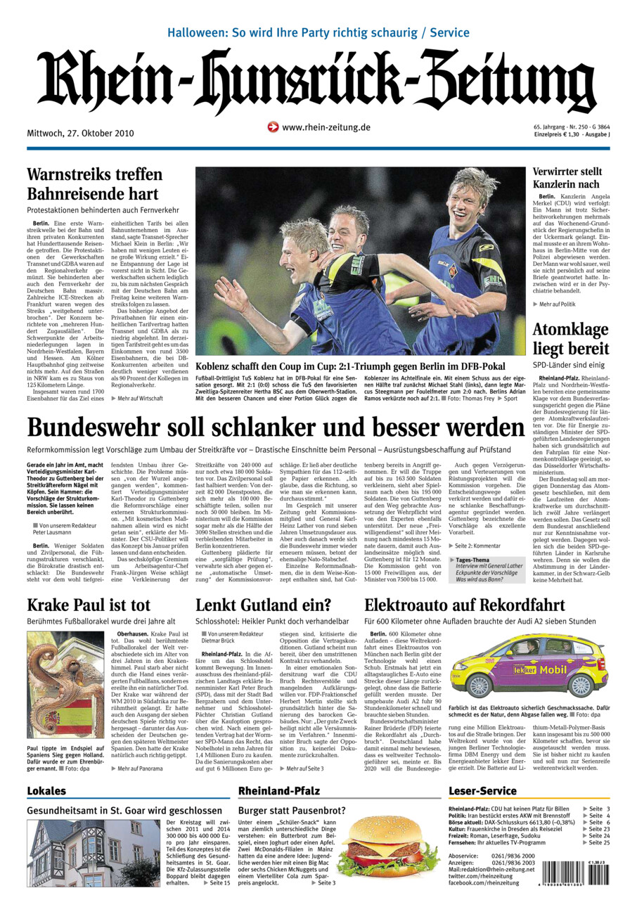 Rhein-Hunsrück-Zeitung vom Mittwoch, 27.10.2010