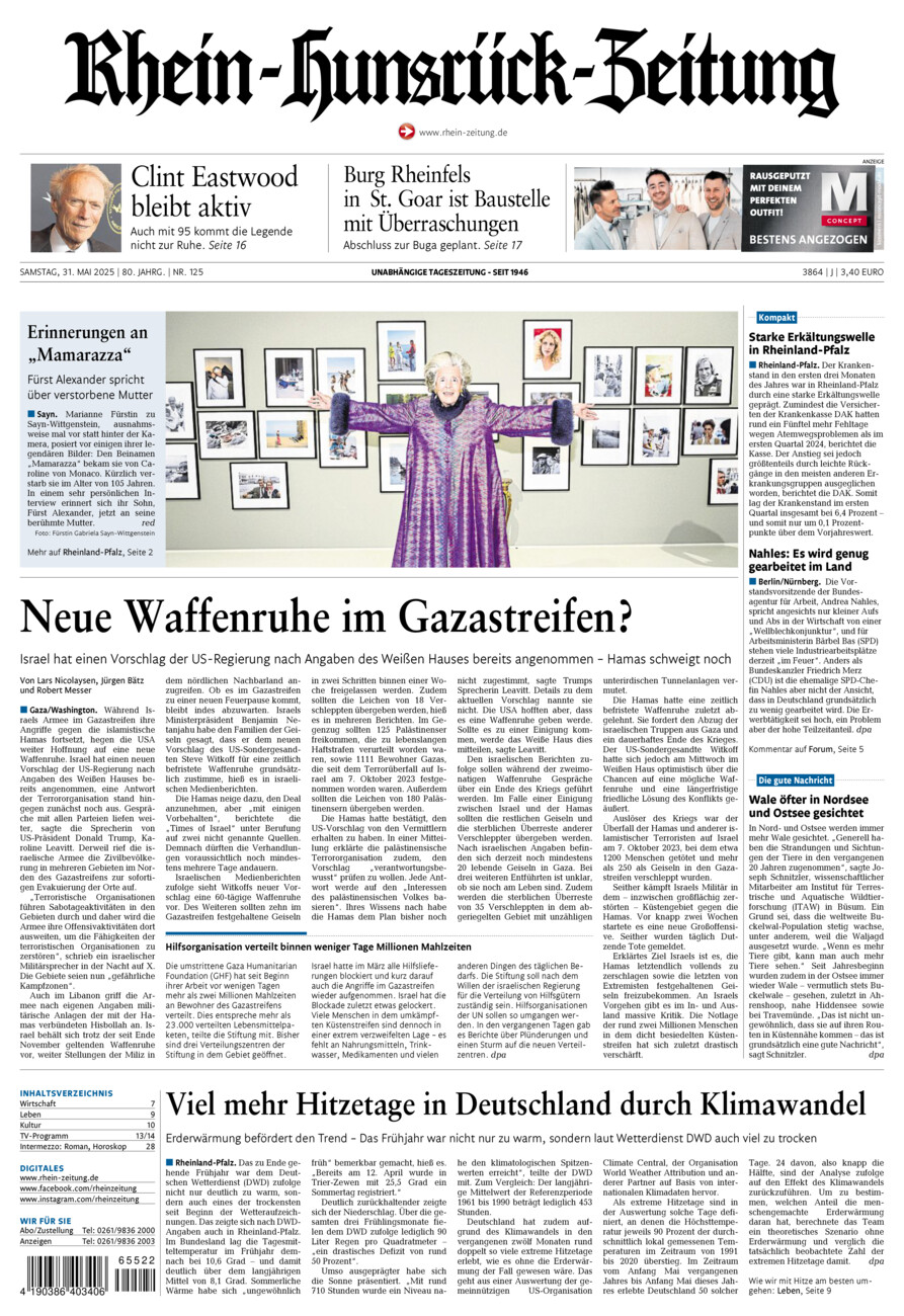 Rhein-Hunsrück-Zeitung vom Samstag, 31.05.2025