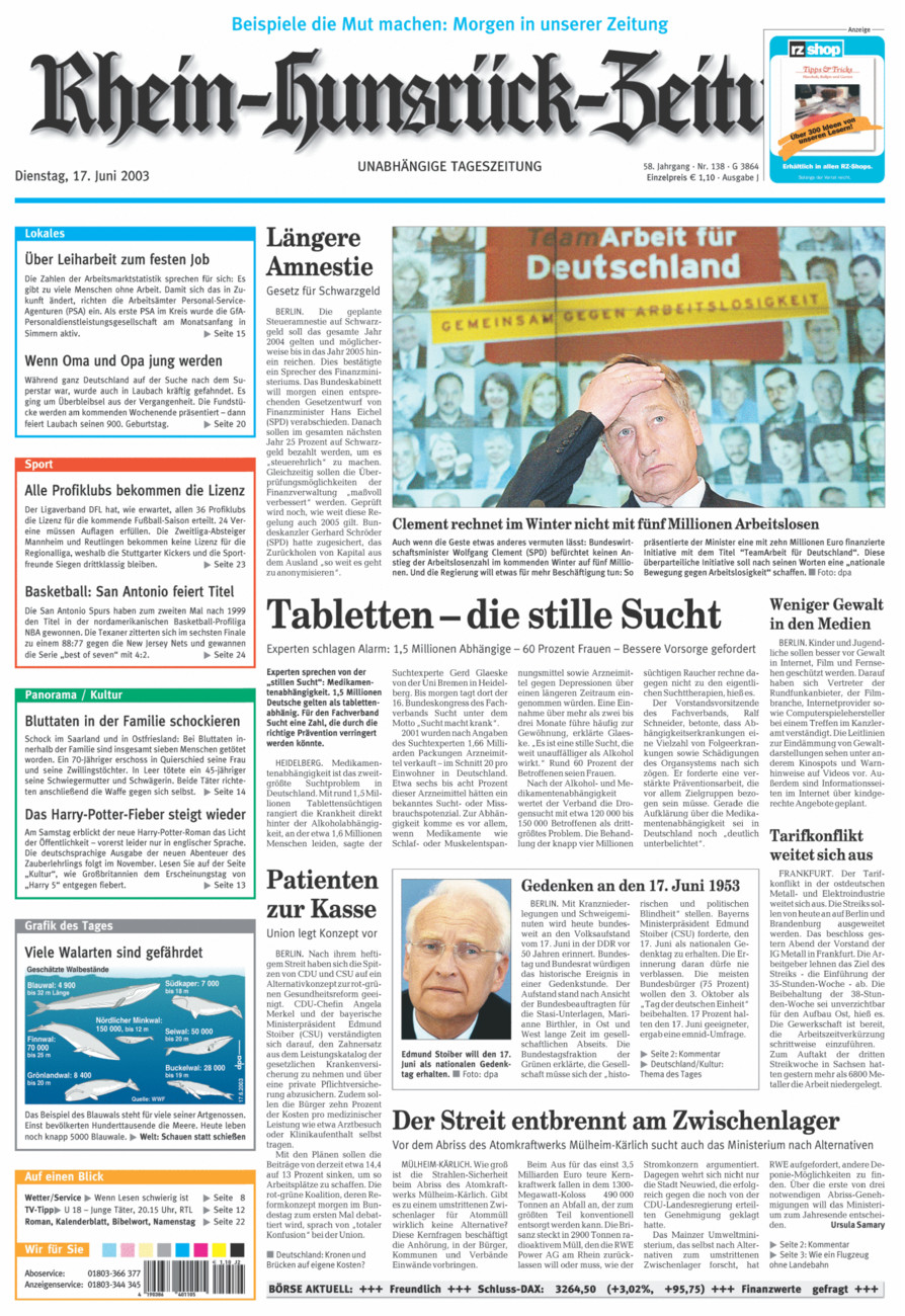 Rhein-Hunsrück-Zeitung vom Dienstag, 17.06.2003