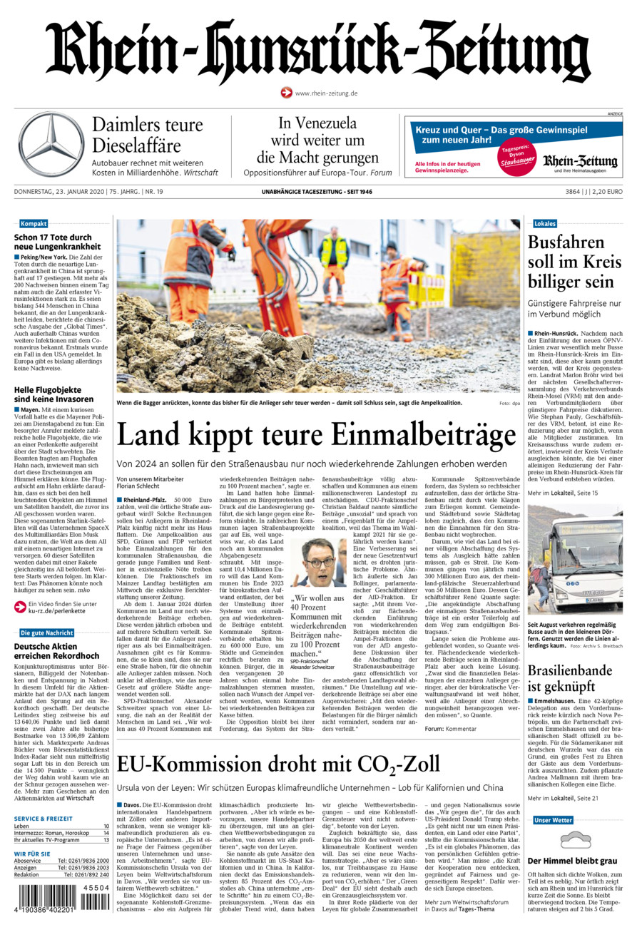 Rhein-Hunsrück-Zeitung vom Donnerstag, 23.01.2020