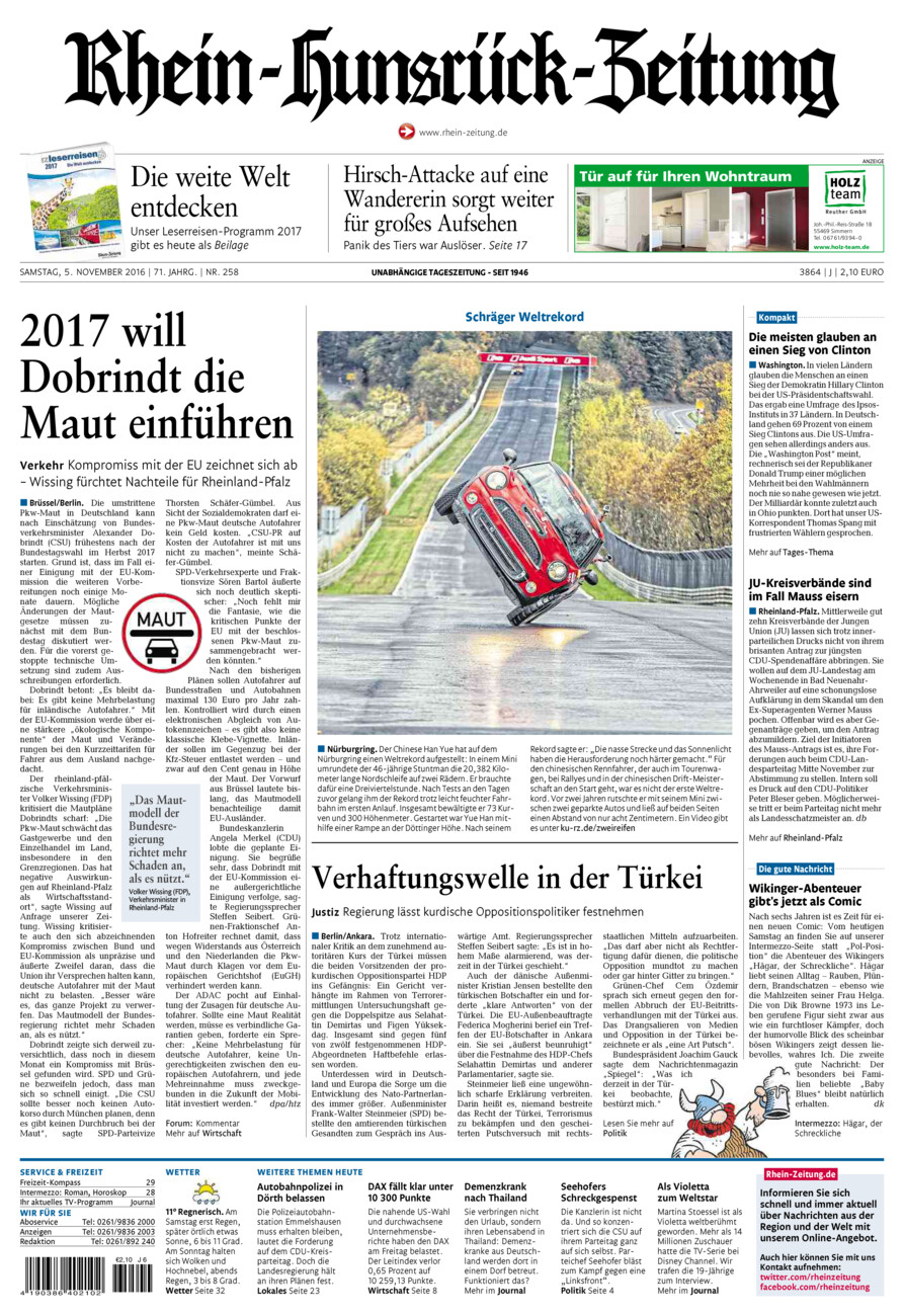 Rhein-Hunsrück-Zeitung vom Samstag, 05.11.2016