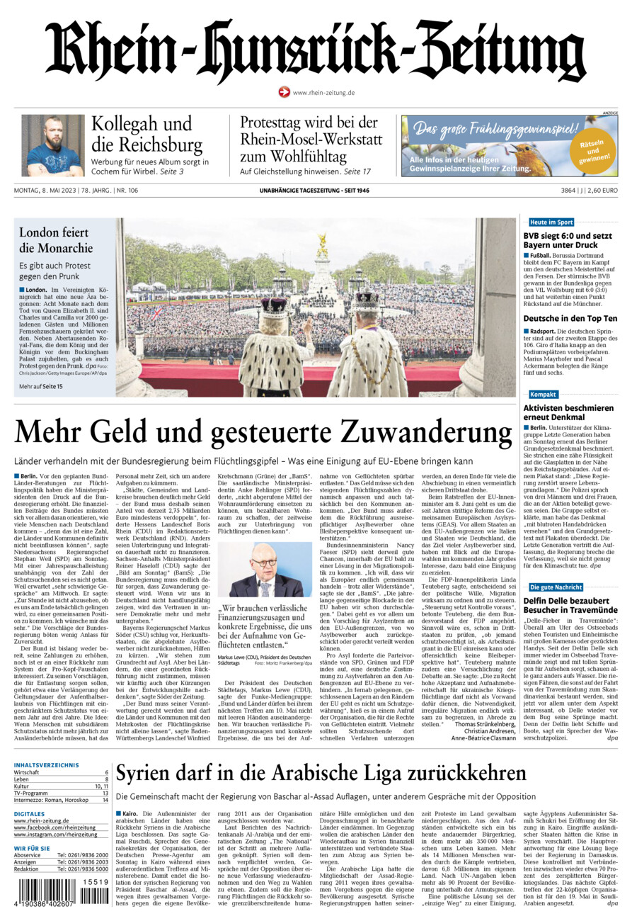 Rhein-Hunsrück-Zeitung vom Montag, 08.05.2023