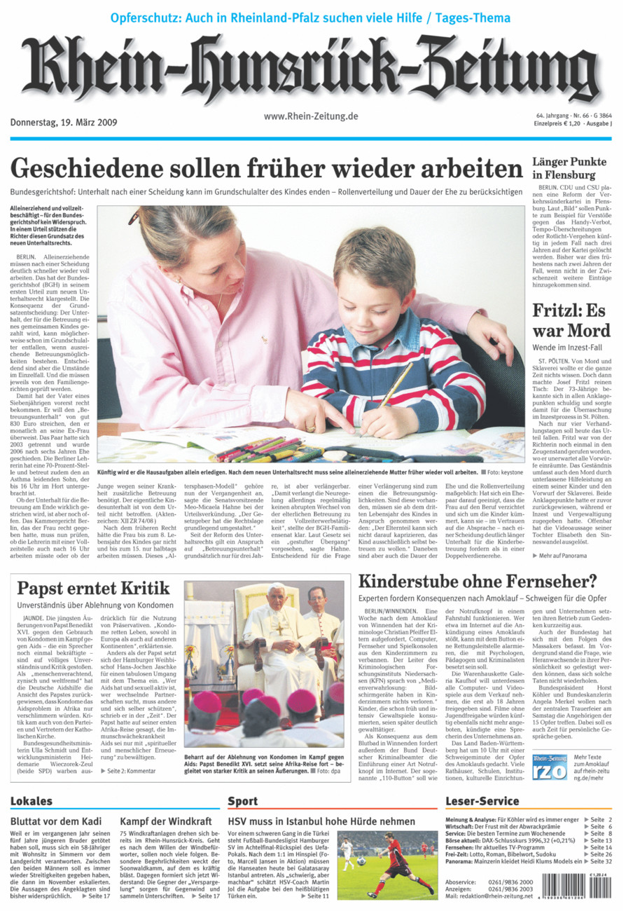 Rhein-Hunsrück-Zeitung vom Donnerstag, 19.03.2009