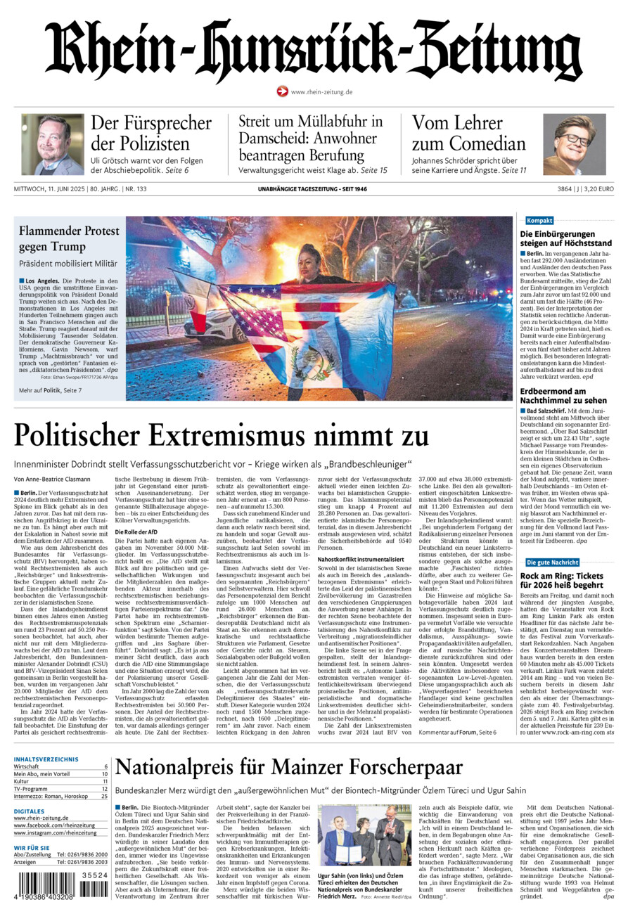 Rhein-Hunsrück-Zeitung vom Mittwoch, 11.06.2025