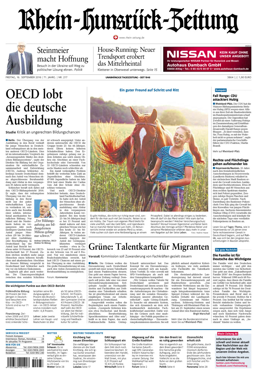 Rhein-Hunsrück-Zeitung vom Freitag, 16.09.2016