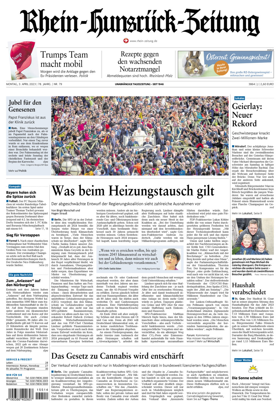 Rhein-Hunsrück-Zeitung vom Montag, 03.04.2023
