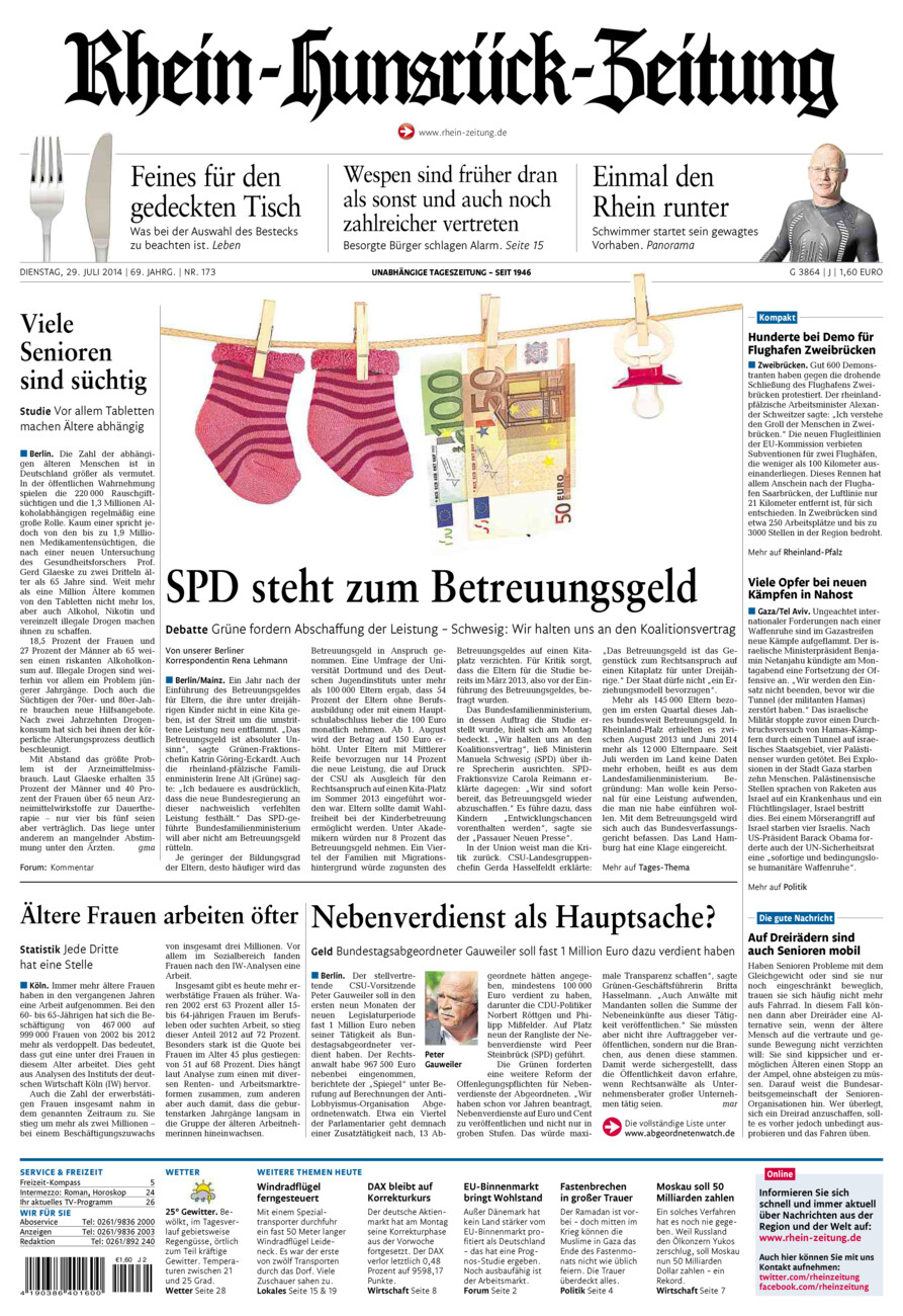 Rhein-Hunsrück-Zeitung vom Dienstag, 29.07.2014