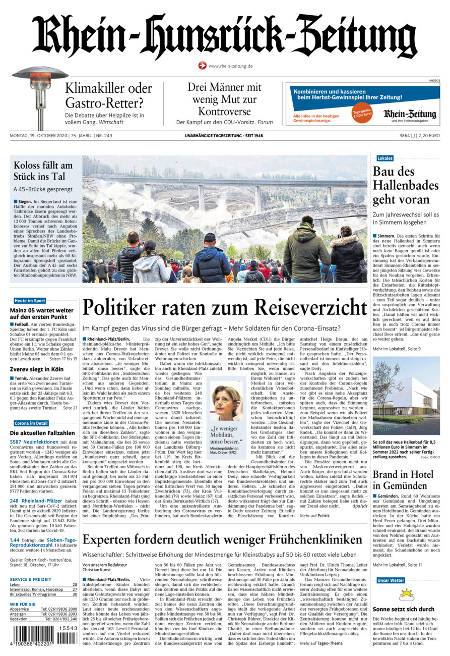 Rhein-Hunsrück-Zeitung vom Montag, 19.10.2020