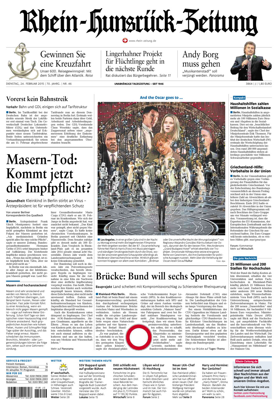 Rhein-Hunsrück-Zeitung vom Dienstag, 24.02.2015