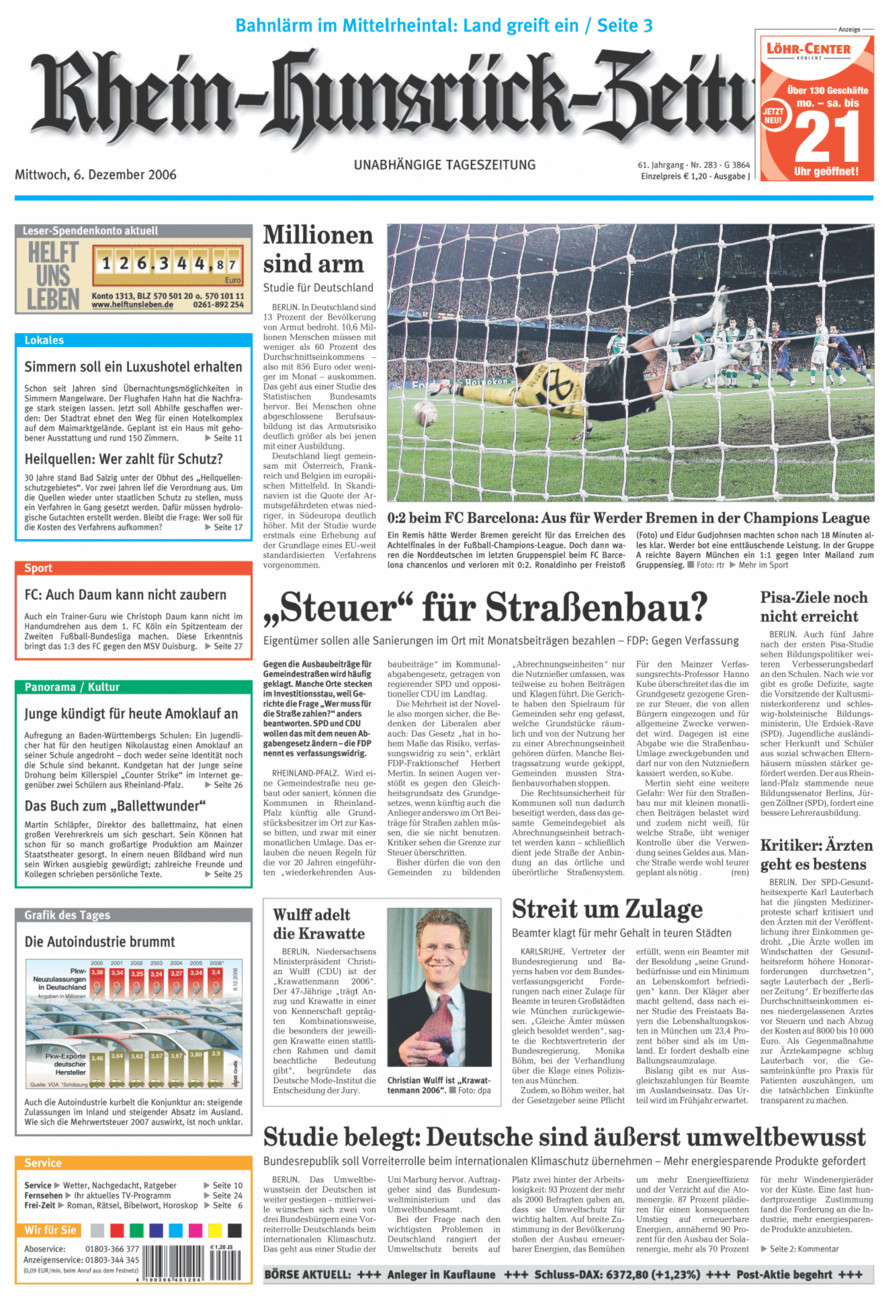 Rhein-Hunsrück-Zeitung vom Mittwoch, 06.12.2006