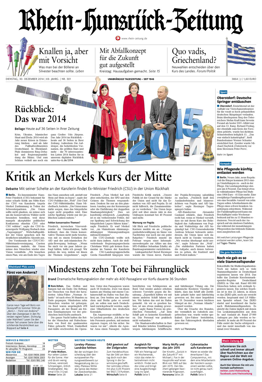 Rhein-Hunsrück-Zeitung vom Dienstag, 30.12.2014