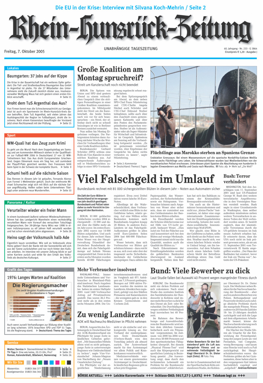 Rhein-Hunsrück-Zeitung vom Freitag, 07.10.2005
