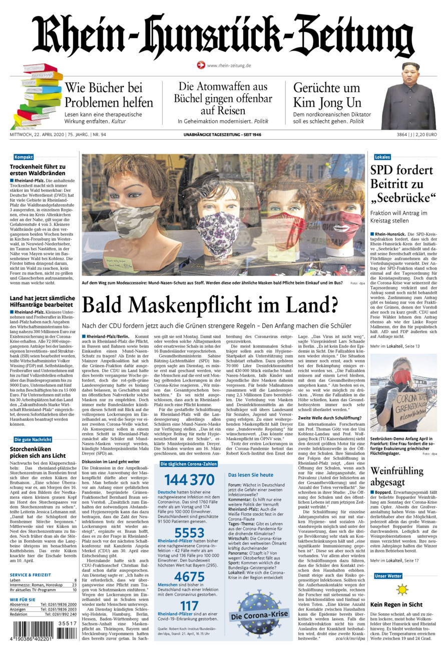Rhein-Hunsrück-Zeitung vom Mittwoch, 22.04.2020