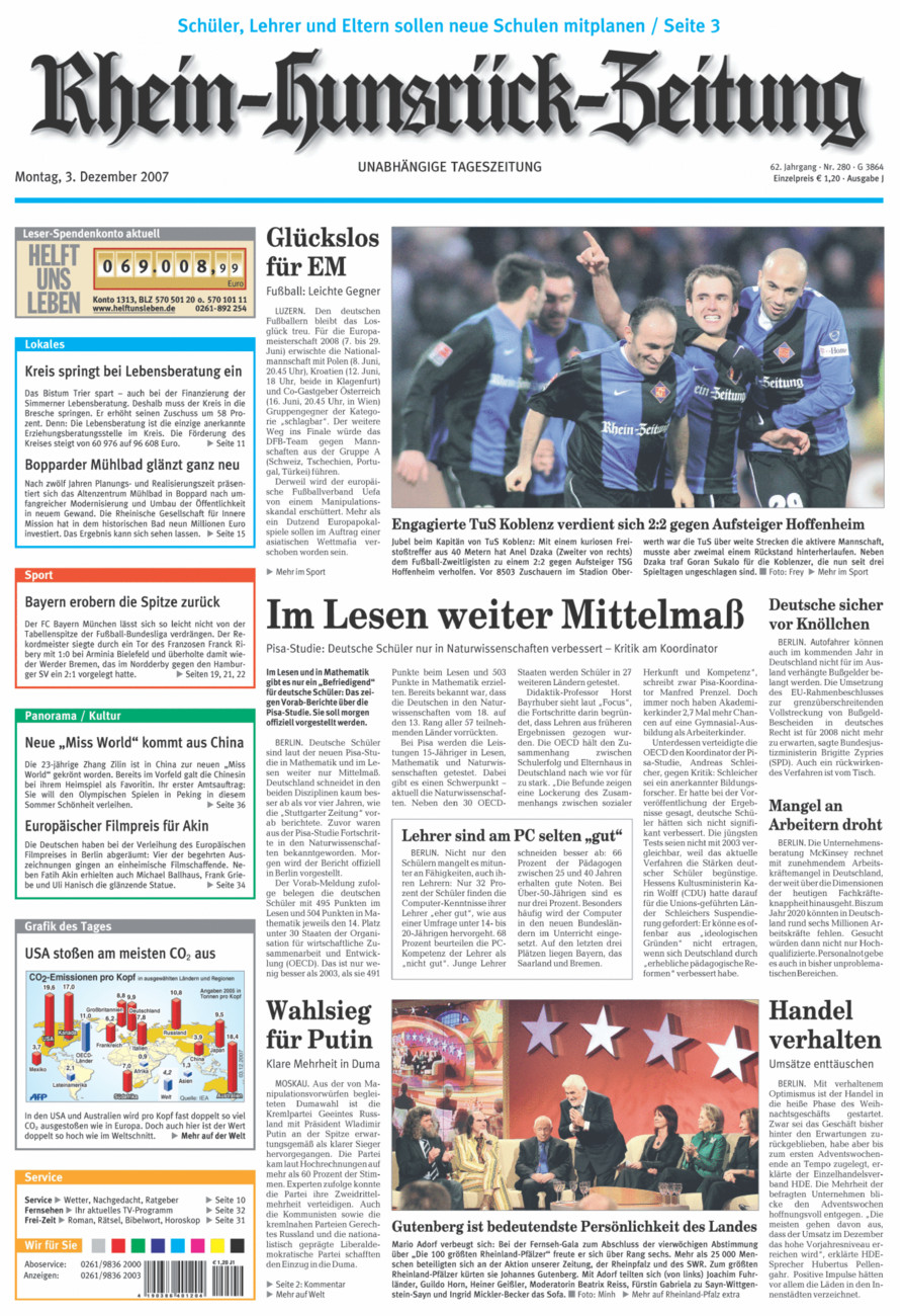 Rhein-Hunsrück-Zeitung vom Montag, 03.12.2007