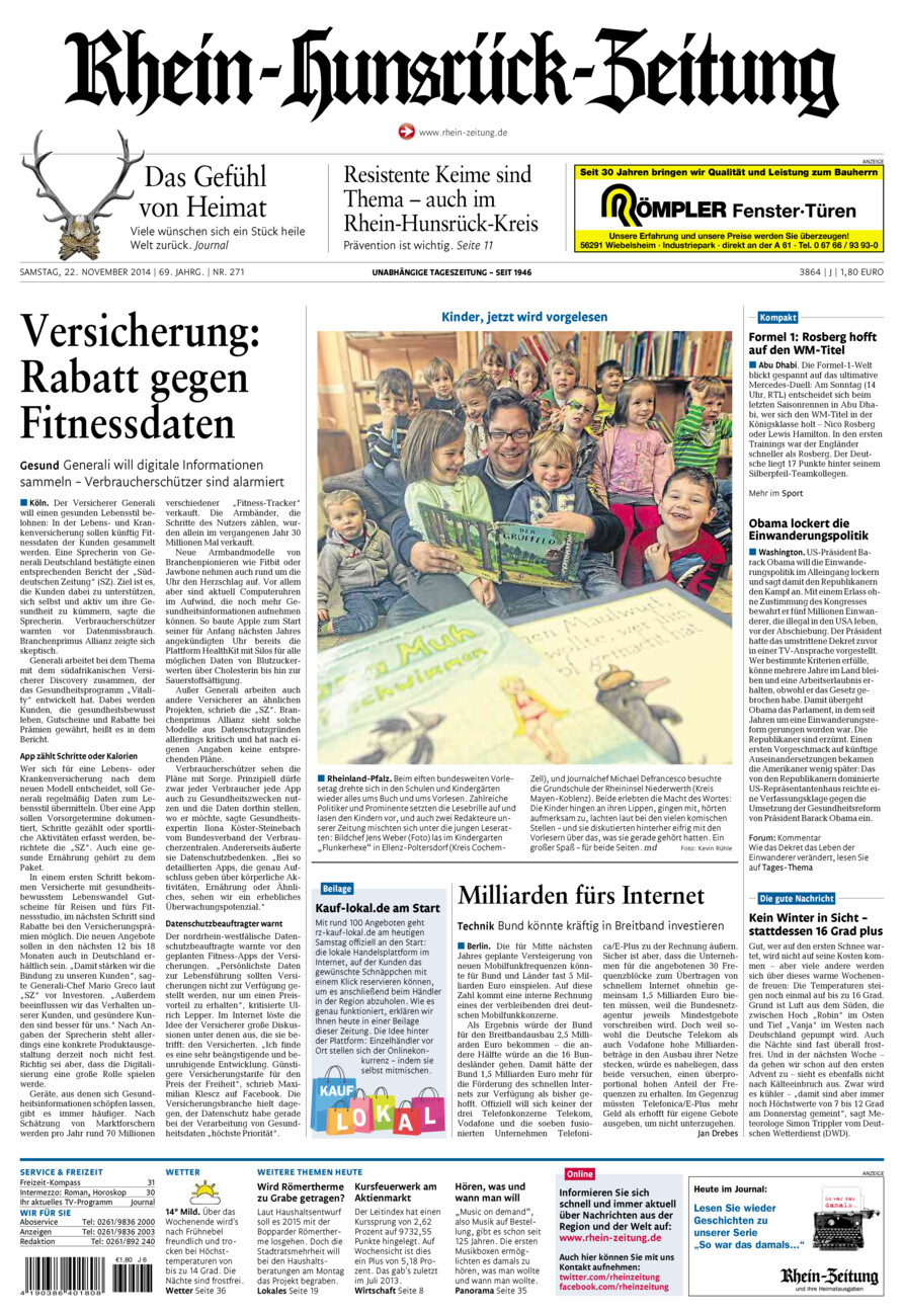 Rhein-Hunsrück-Zeitung vom Samstag, 22.11.2014