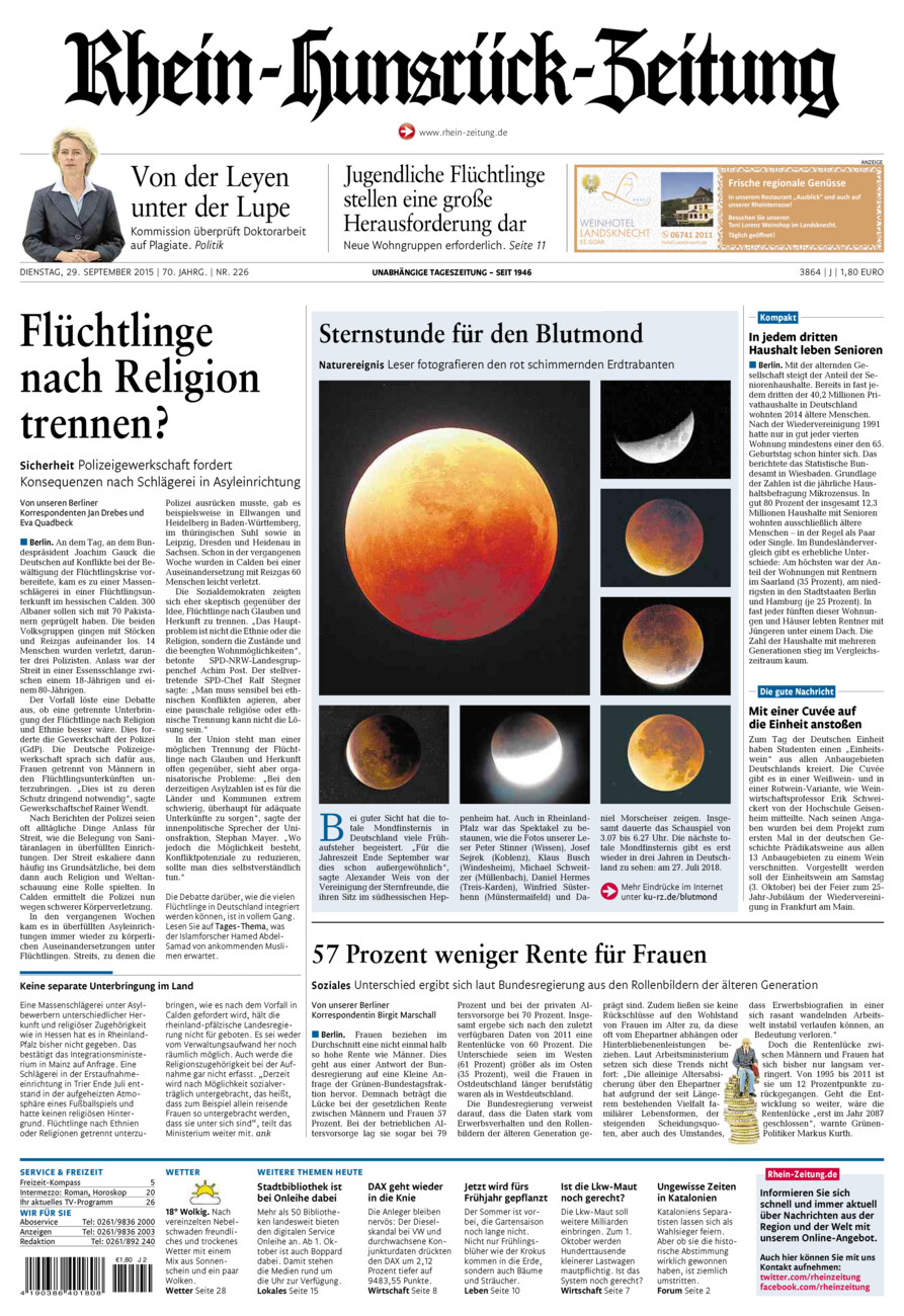 Rhein-Hunsrück-Zeitung vom Dienstag, 29.09.2015