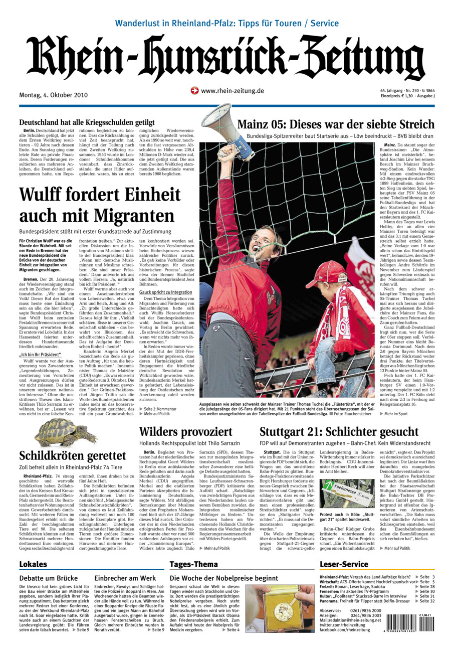 Rhein-Hunsrück-Zeitung vom Montag, 04.10.2010