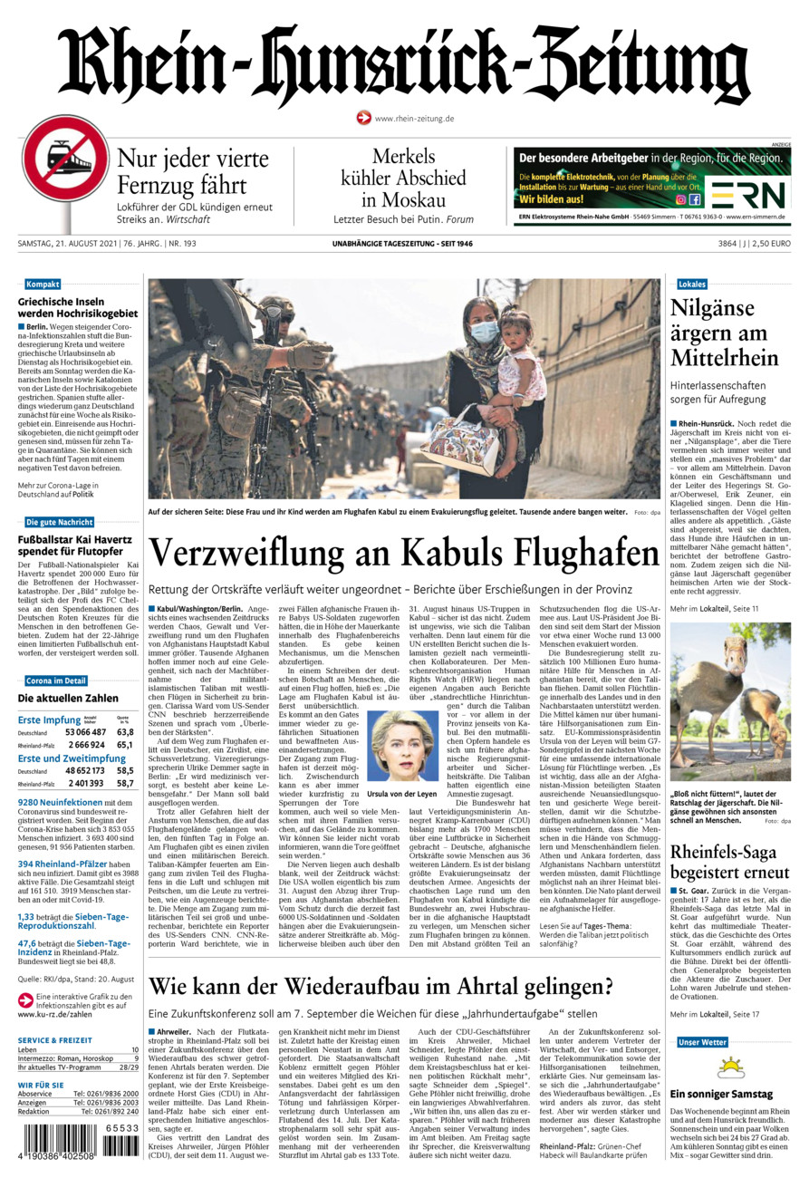 Rhein-Hunsrück-Zeitung vom Samstag, 21.08.2021