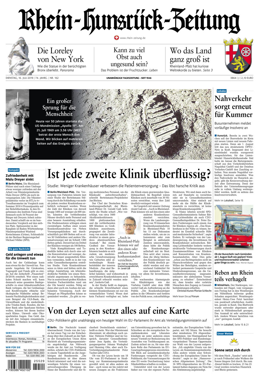 Rhein-Hunsrück-Zeitung vom Dienstag, 16.07.2019