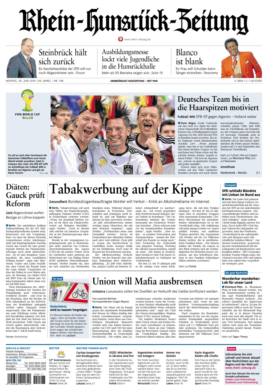 Rhein-Hunsrück-Zeitung vom Montag, 30.06.2014