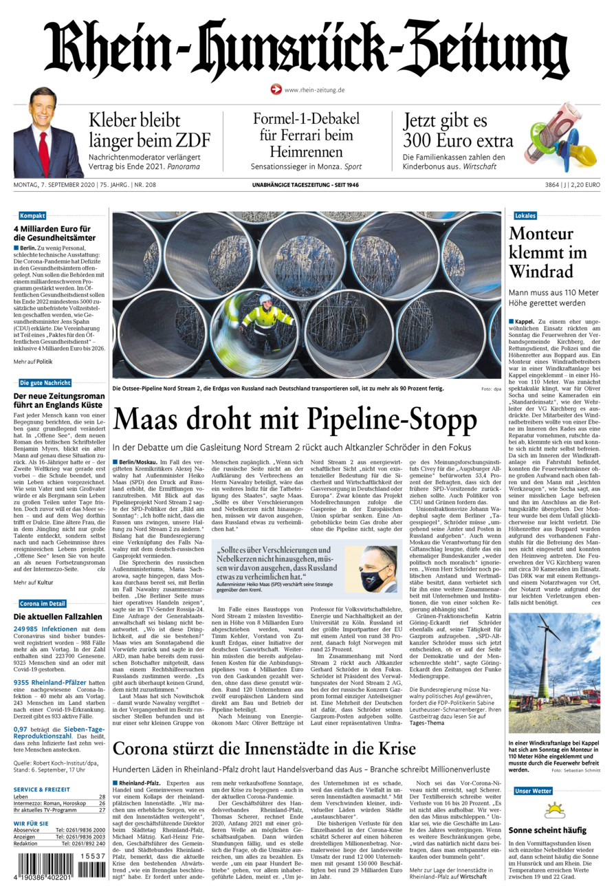 Rhein-Hunsrück-Zeitung vom Montag, 07.09.2020