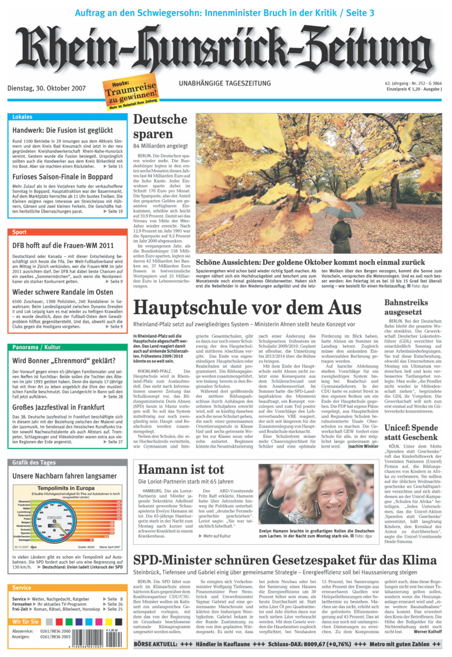 Rhein-Hunsrück-Zeitung vom Dienstag, 30.10.2007