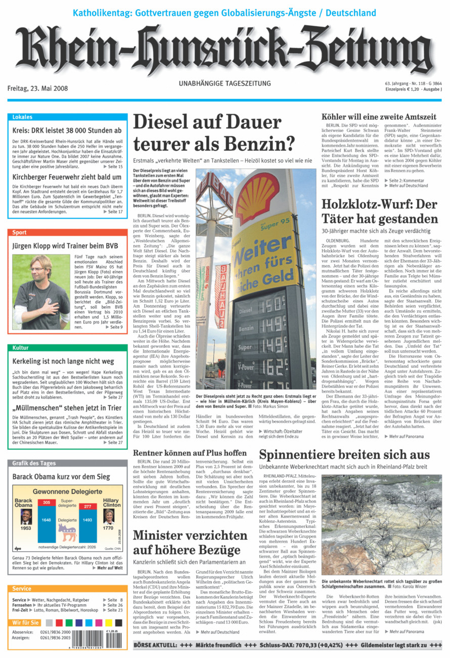 Rhein-Hunsrück-Zeitung vom Freitag, 23.05.2008