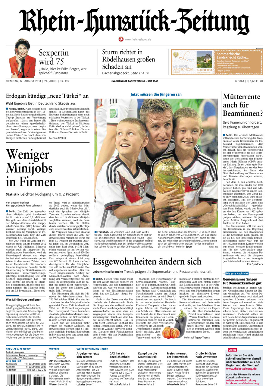 Rhein-Hunsrück-Zeitung vom Dienstag, 12.08.2014