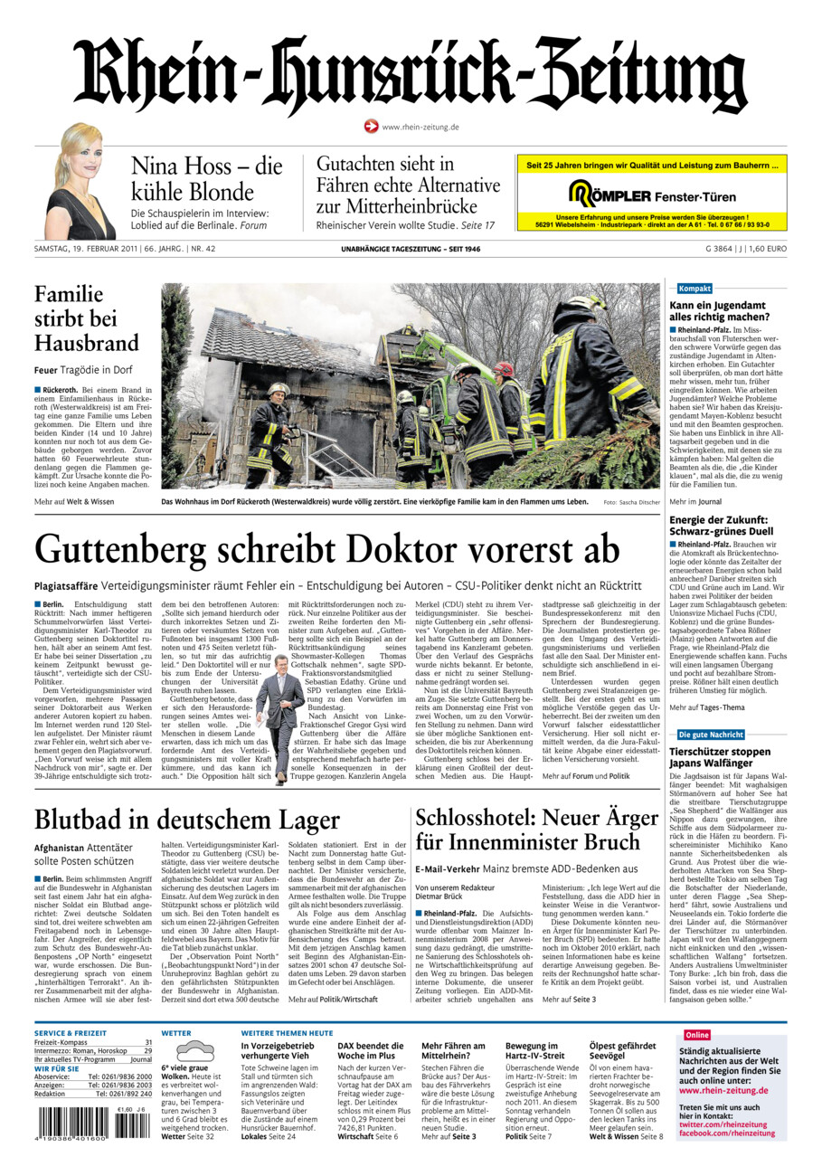 Rhein-Hunsrück-Zeitung vom Samstag, 19.02.2011