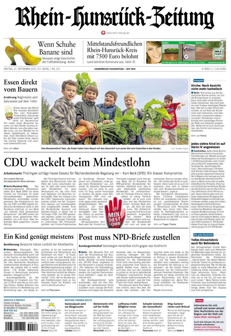 Rhein-Hunsrück-Zeitung vom Freitag, 21.09.2012
